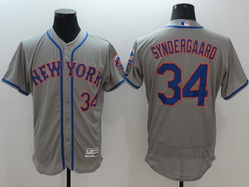 Mets #34 Noah Syndergaard Grey Flexbase Authentic Collection Stitched MLB Jersey - Click Image to Close